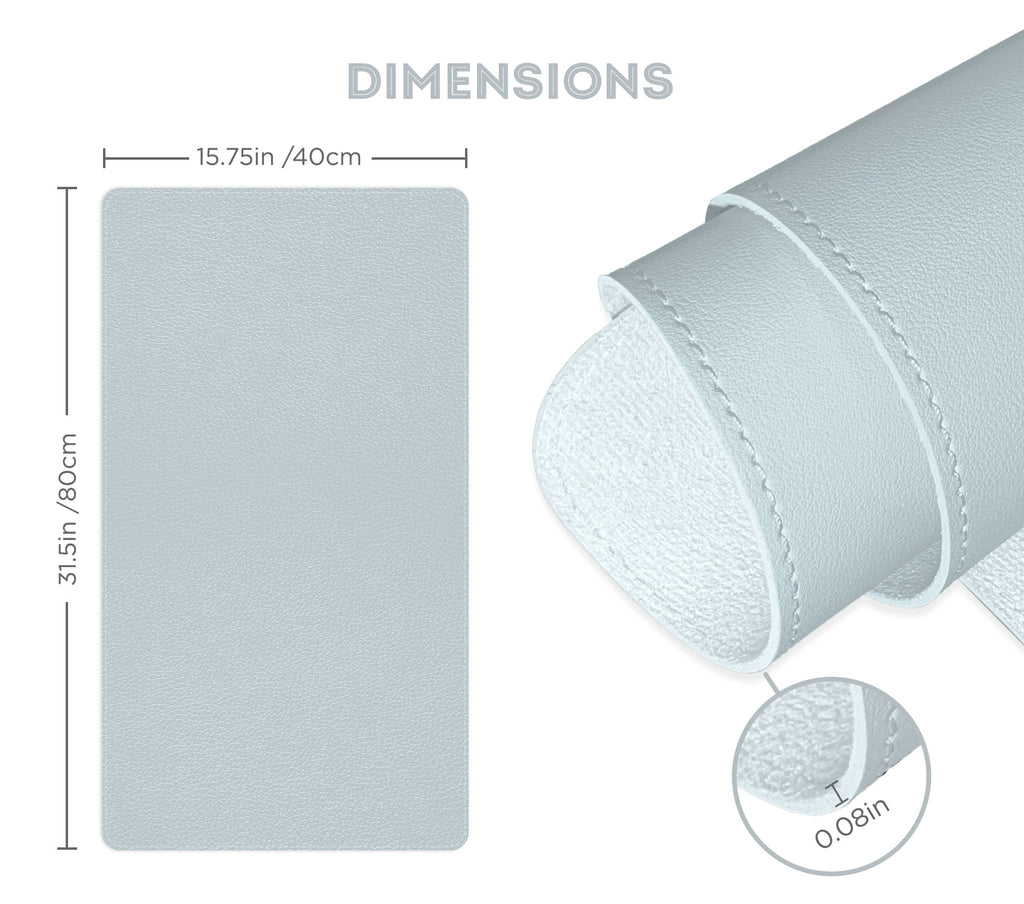 PU Leather Desk Pad, XL 31.5 x 15.75 in, Non-Slip Flannelette Base, Stitched Desk Mat, Smokey Blue - Image 3
