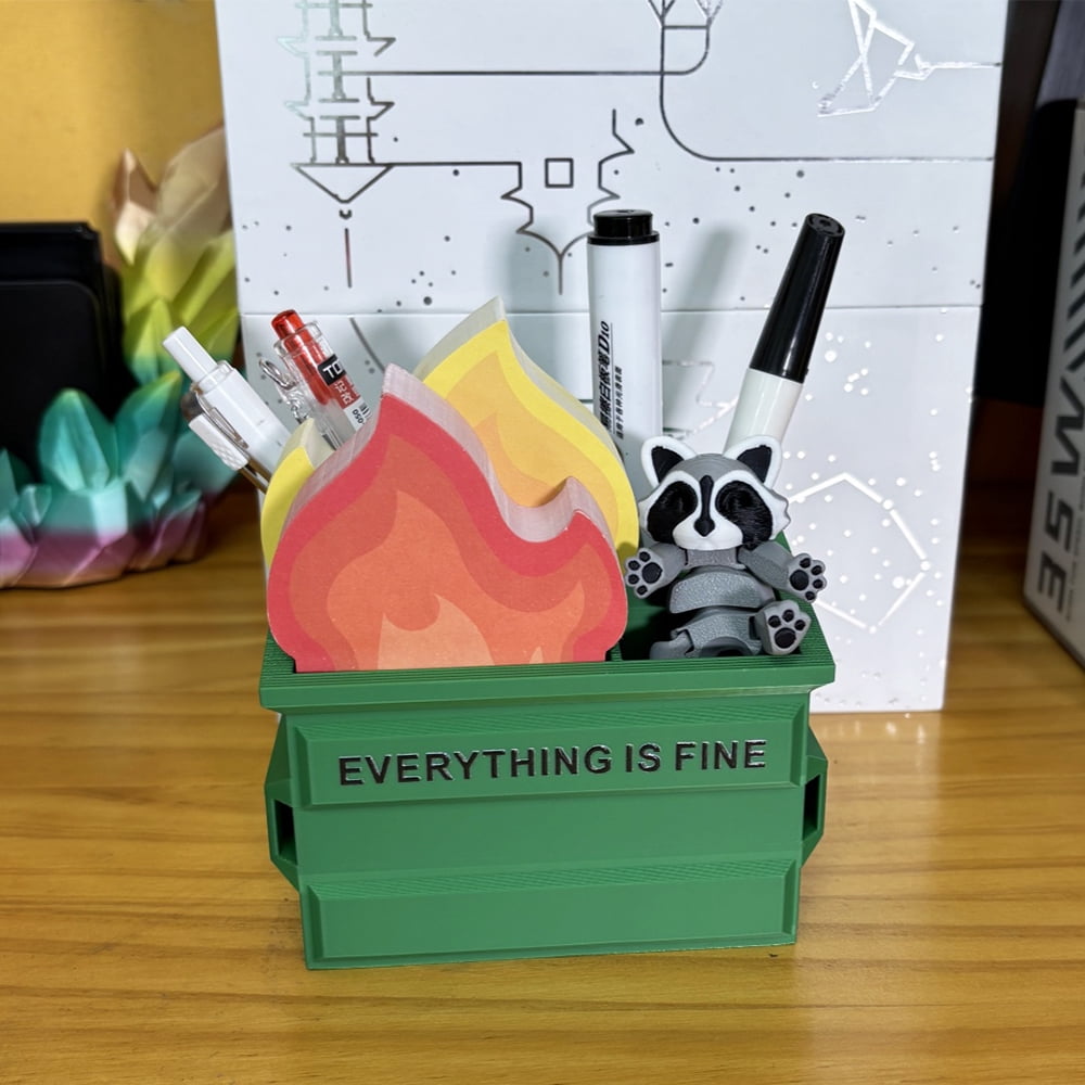 Funny Dumpster Fire Pen Holder with 300 Sticky Notes Cute Desk Organizer for Office, White Elephant Gag Gift for Cowo... - Image 3