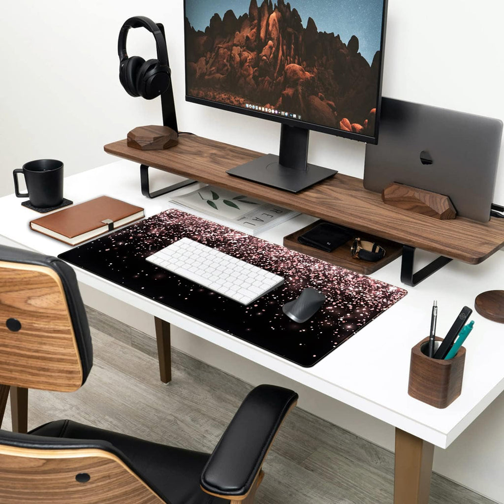 Rose Gold Glitter Black Desk Mat Extended Mouse Pad XXL Office Desk 31.5x15.7 in Accessories for Women Girl Gamer Ful... - Image 3