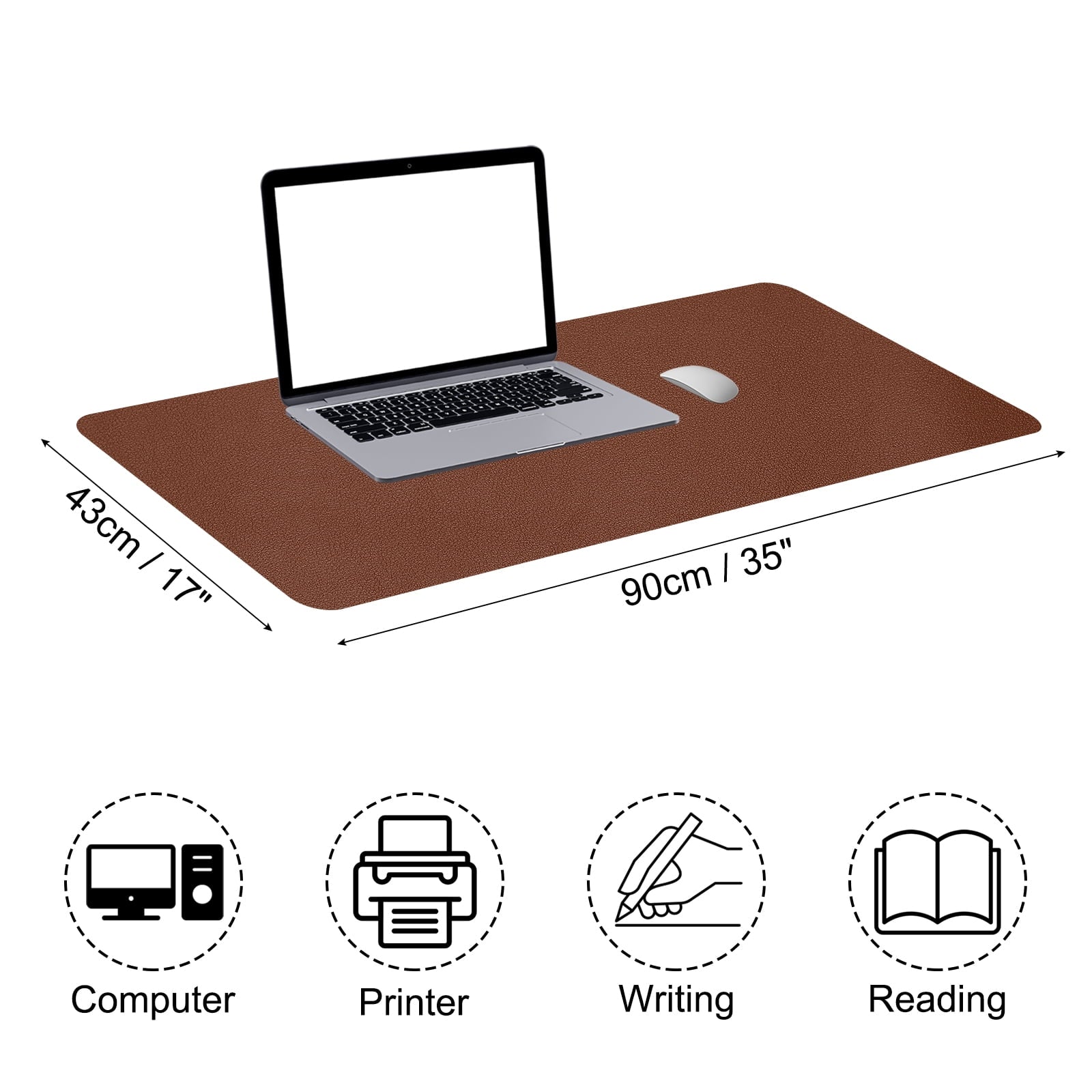 35"x17" Large Desk Mat, PU Leather Dual Side Large Desk Pad, Dark Brown - Image 2