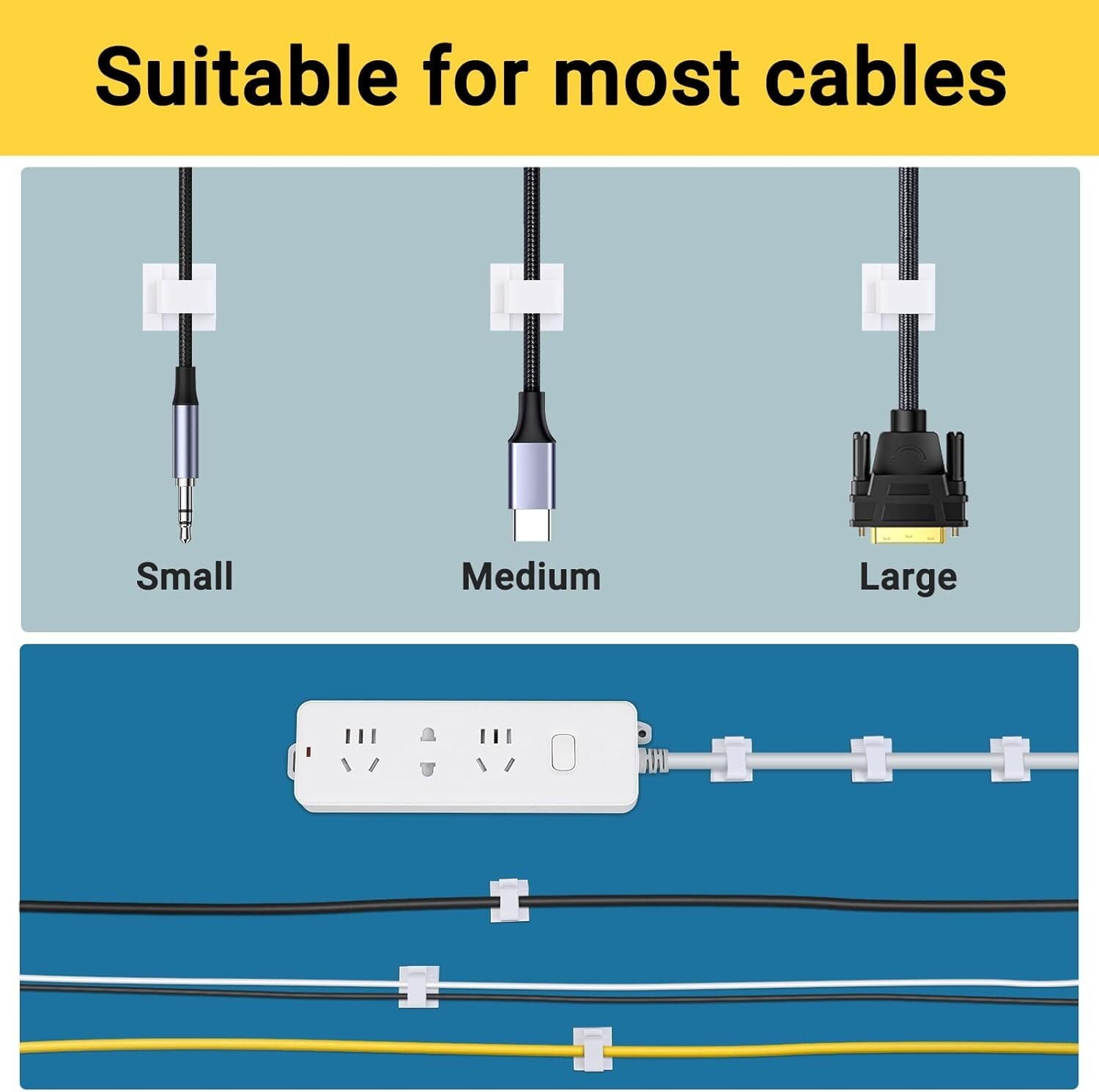 White Wire Clips Adhesive, Self Adhesive Cable Clips, Cord Organizer, Wire Management Flat Ethernet Cable Holder Clam... - Image 5