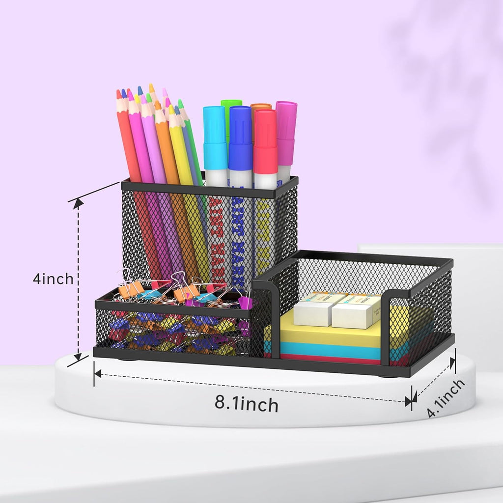 INTIGE Mesh Pen Holder Desk Organizer, Office Supplies Pencil Storage with 3 Compartments - Image 6