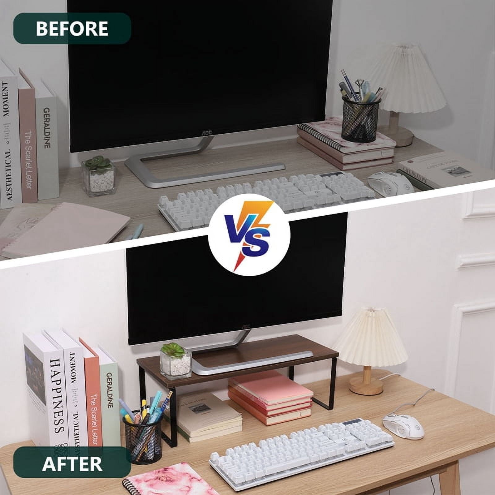 20 Inch Monitor Stand Riser, Wood Desk Storage Organizer Computer Monitor Stand for Office Computer, Laptop, Small Pr... - Image 6