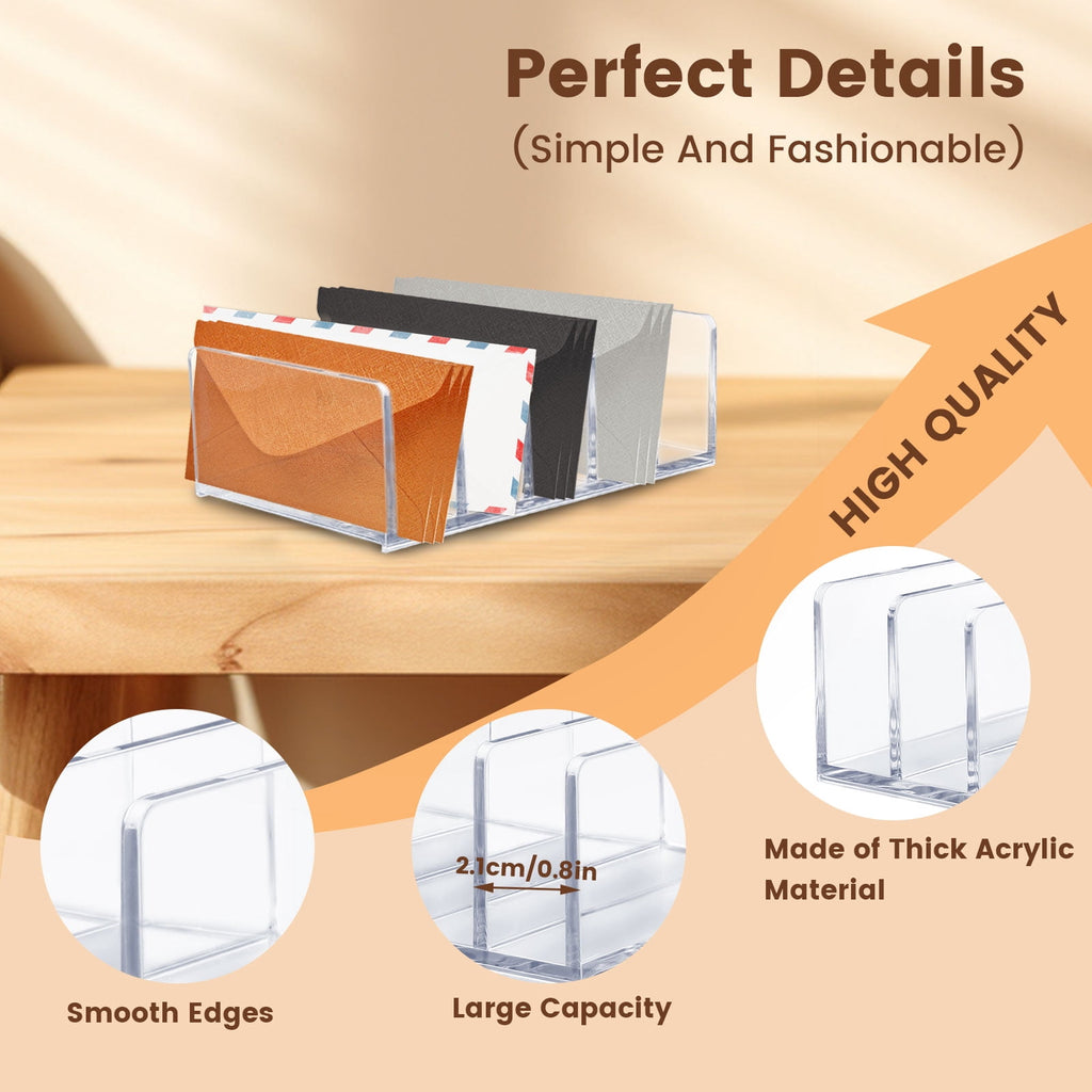Acrylic Mail Organizer for Desk, 5 Compartments Thick Clear Mail Holder Letter Sorter Countertop, Modern Office Home ... - Image 4