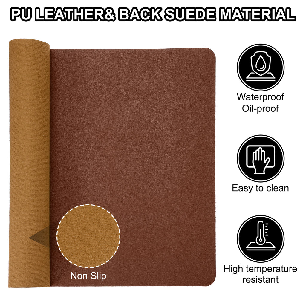 35"x17" Large Desk Mat, PU Leather Dual Side Large Desk Pad, Dark Brown - Image 3