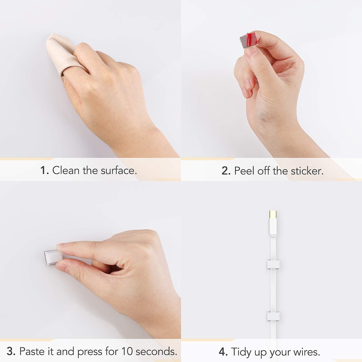 100 PCS Adhesive Wire , Flat Cord Small Holder Management for Home Wall Flat Network Cord Organizer, Decoration Fairy... - Image 5