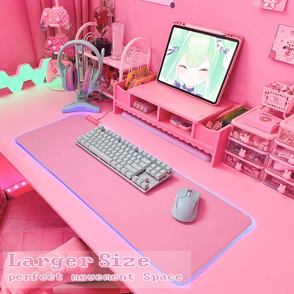 Pink RGB Gaming Mouse Pad 31.5x12 Inch PC XL Large Extended Glowing Led Light Up Desk Pad Non-Slip Rubber Jmiyav Base Computer Keyboard and - Image 2