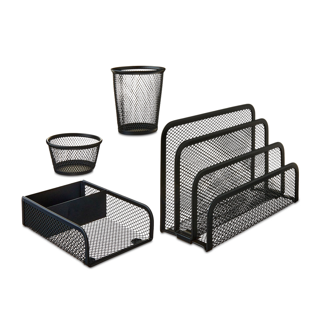 4-Piece Metal Desk Organizer Set, Black - Image 3