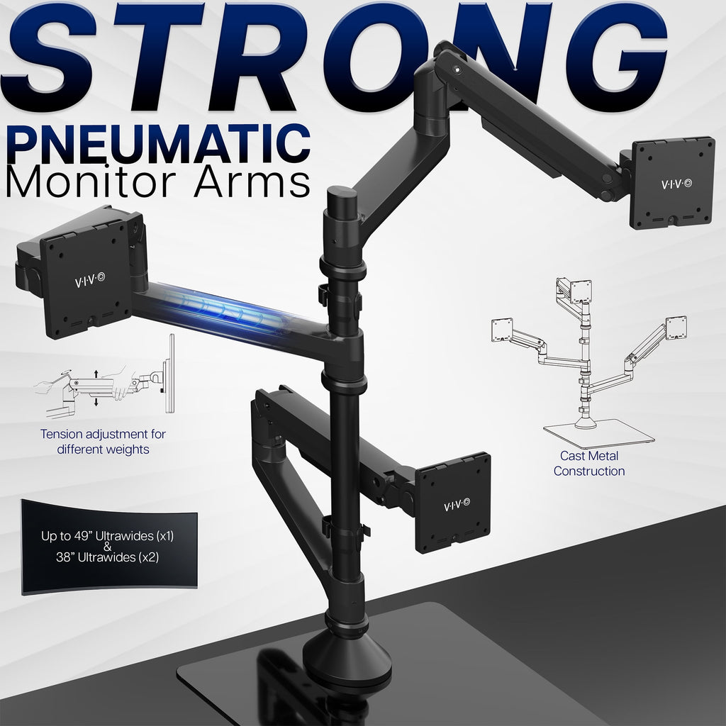 Pneumatic Triple Ultrawide Monitor Desk Stand, Up to 49 inch Computer Screens - Image 4