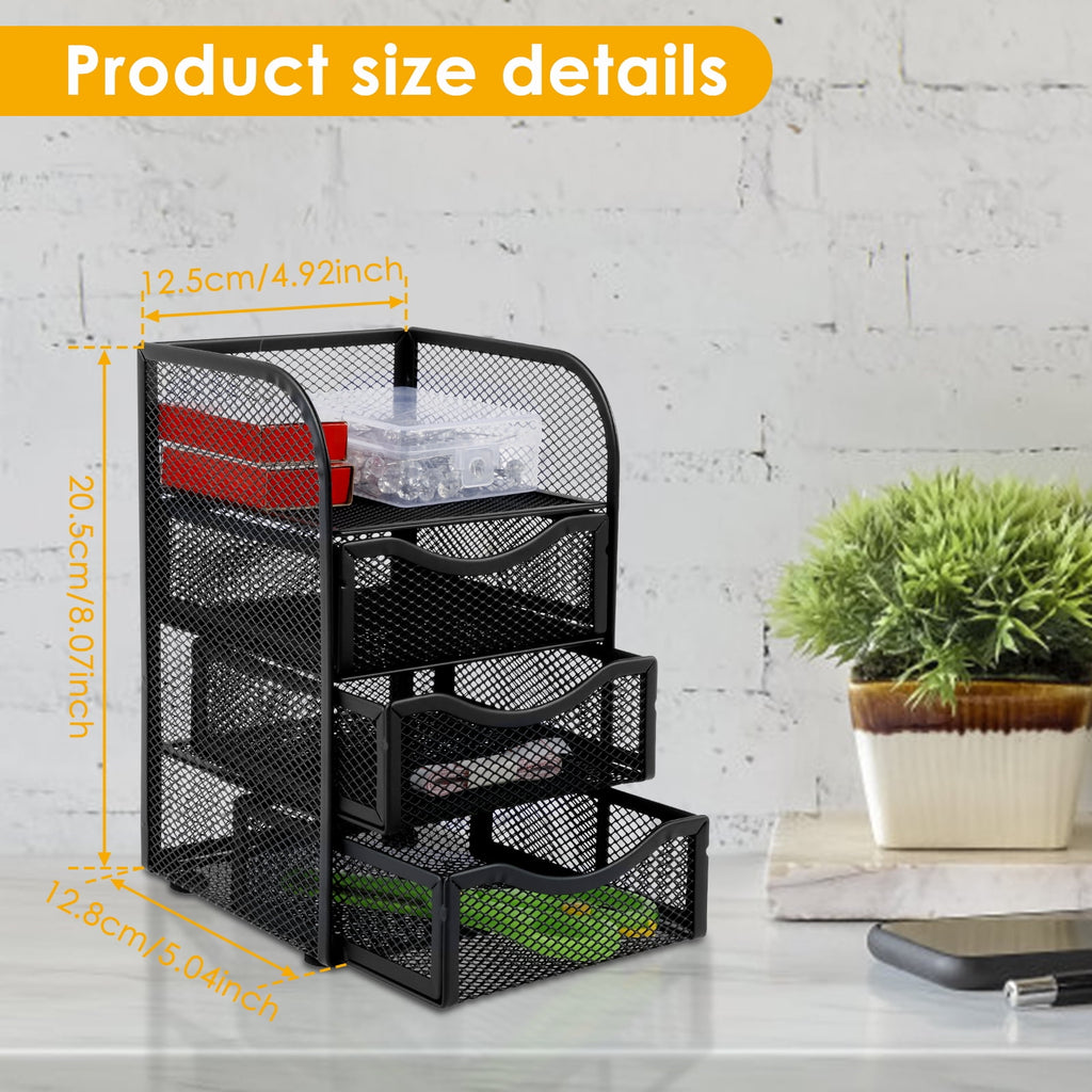  Mesh Desk Organizer with 3 Drawer Mesh Desk Storage Rack Mesh Desk Caddy for Home Office - Image 3