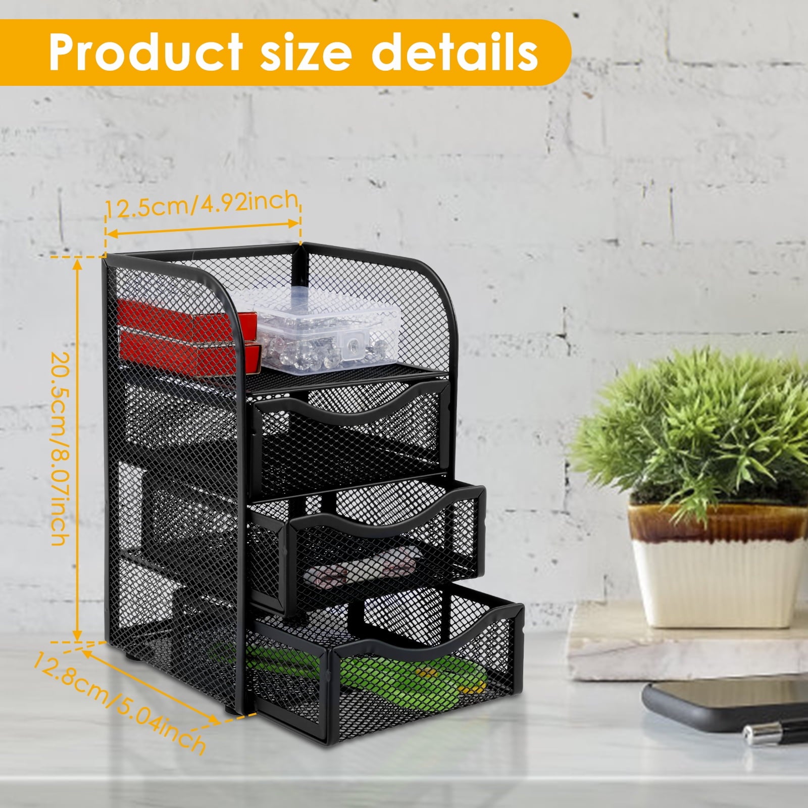  Mesh Desk Organizer with 3 Drawer Mesh Desk Storage Rack Mesh Desk Caddy for Home Office - Image 3