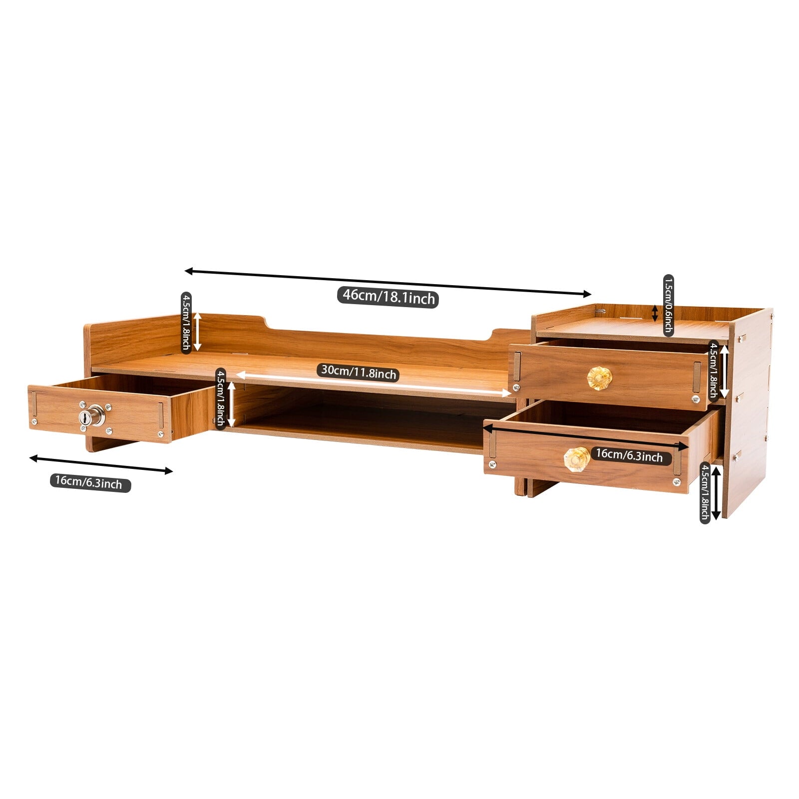 Wooden Desk Organizer with Drawers Office Supplies Computer Desktop Tabletop - Image 2