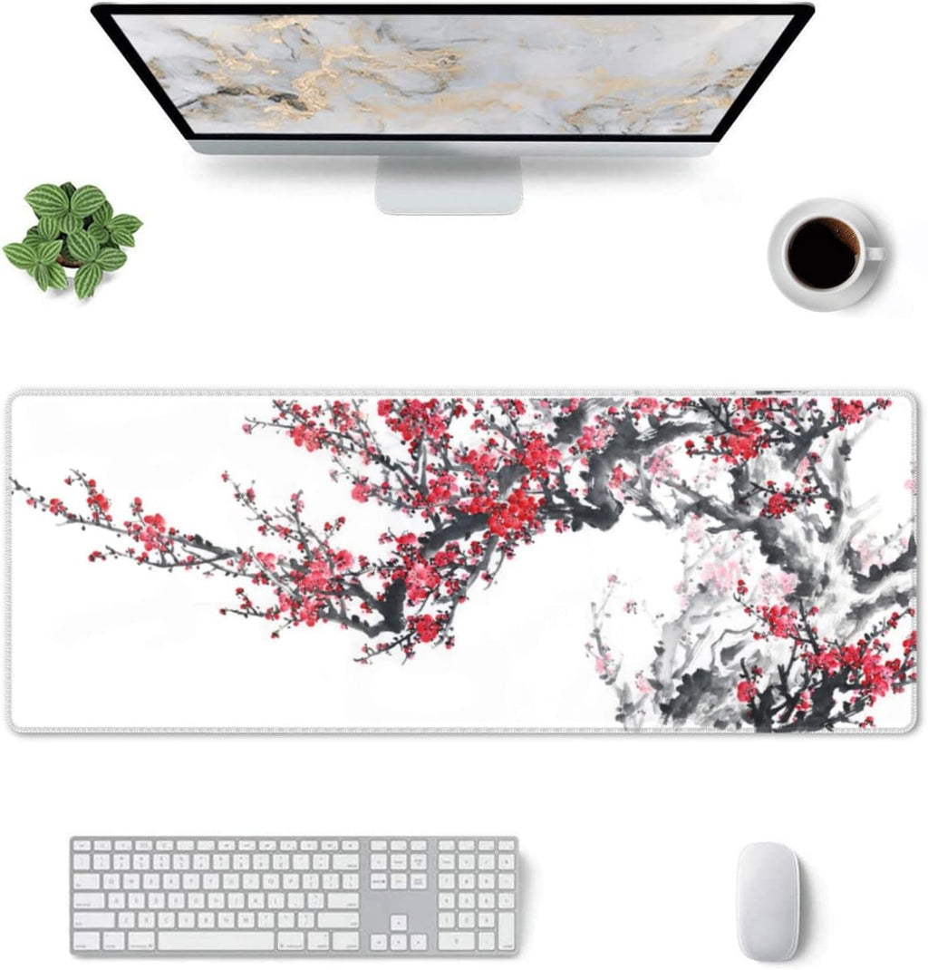 Large Gaming Mouse Pad, Plum Blossom XL Mousepad, Stitched Non-Slip Extended Keyboard Mats for Desk, Big Long Compute... - Image 2