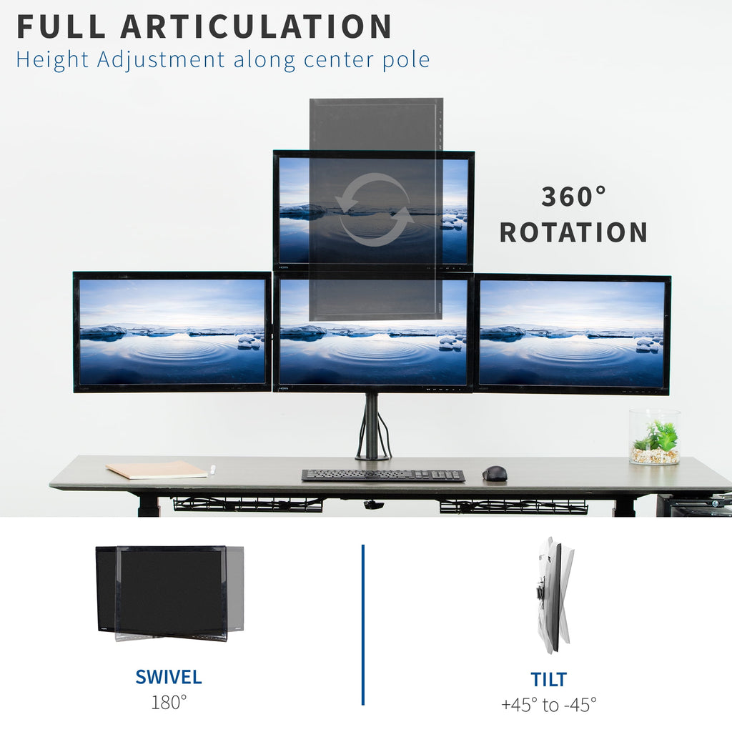VIVO Quad Heavy Duty 13" to 24" Monitor Desk Mount | 3 + 1 Stand Holds 4 Screens - Image 5