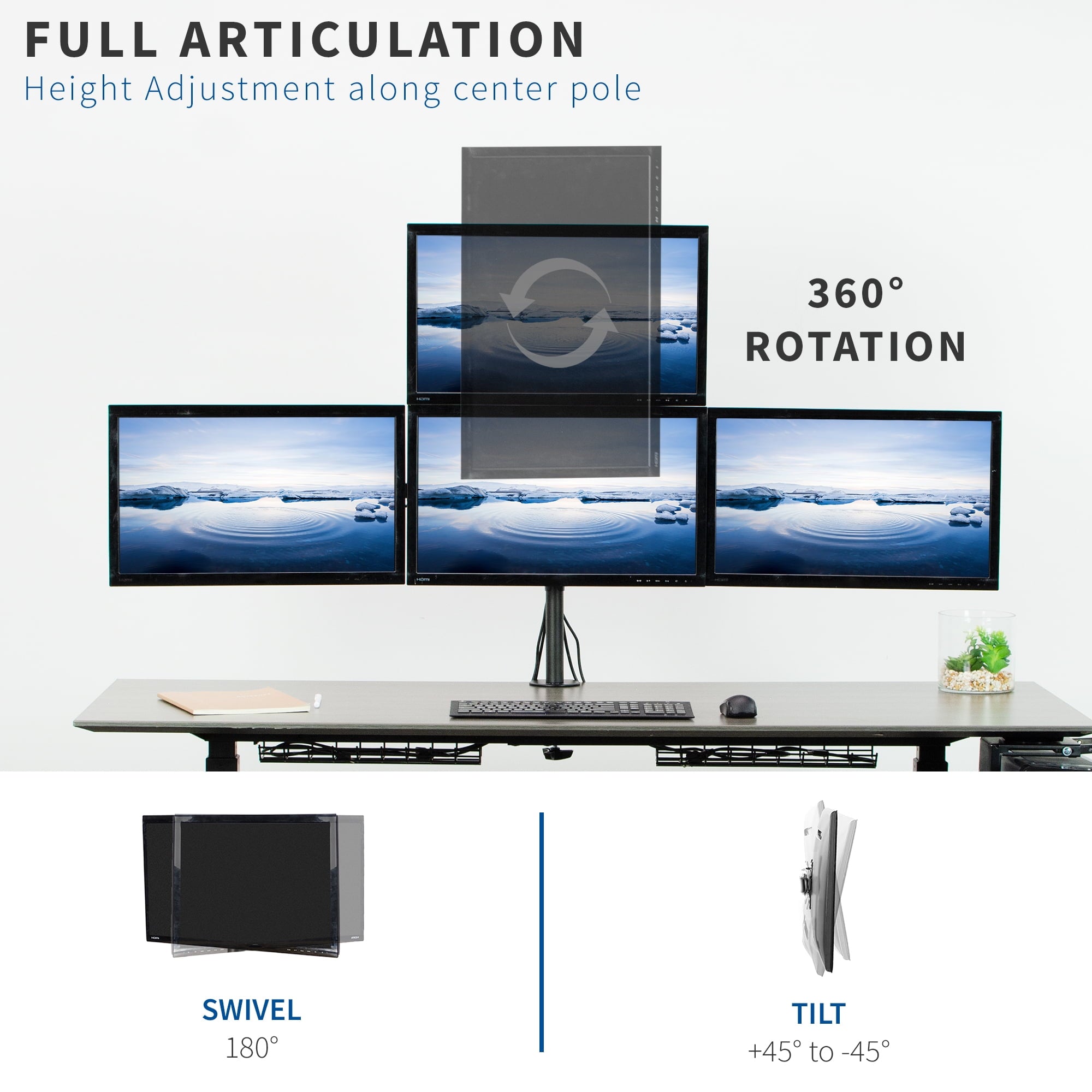 VIVO Quad Heavy Duty 13" to 24" Monitor Desk Mount | 3 + 1 Stand Holds 4 Screens - Image 5