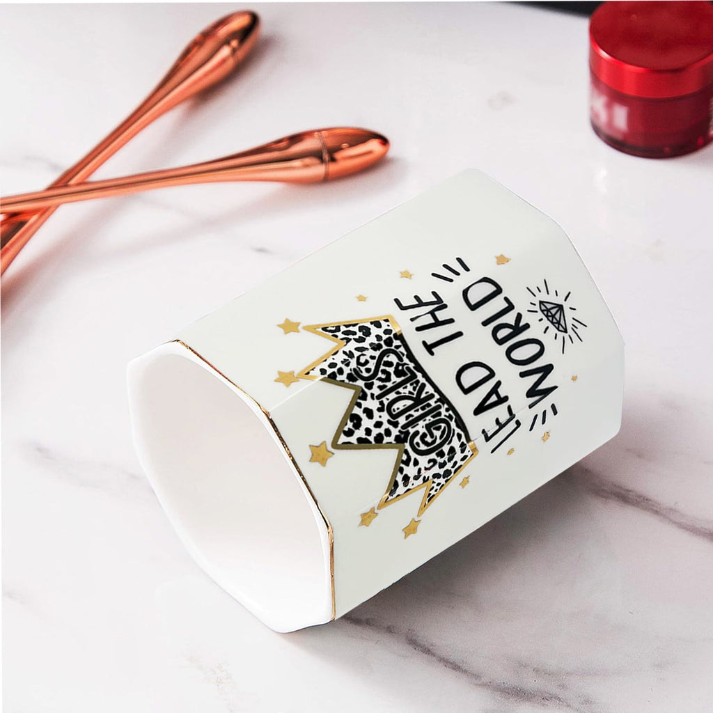 Shiny Ceramic Pen Holder Stand Cup Pencil Organizer Makeup Brush Holders for Home Office Desk Gold Crown - Image 5