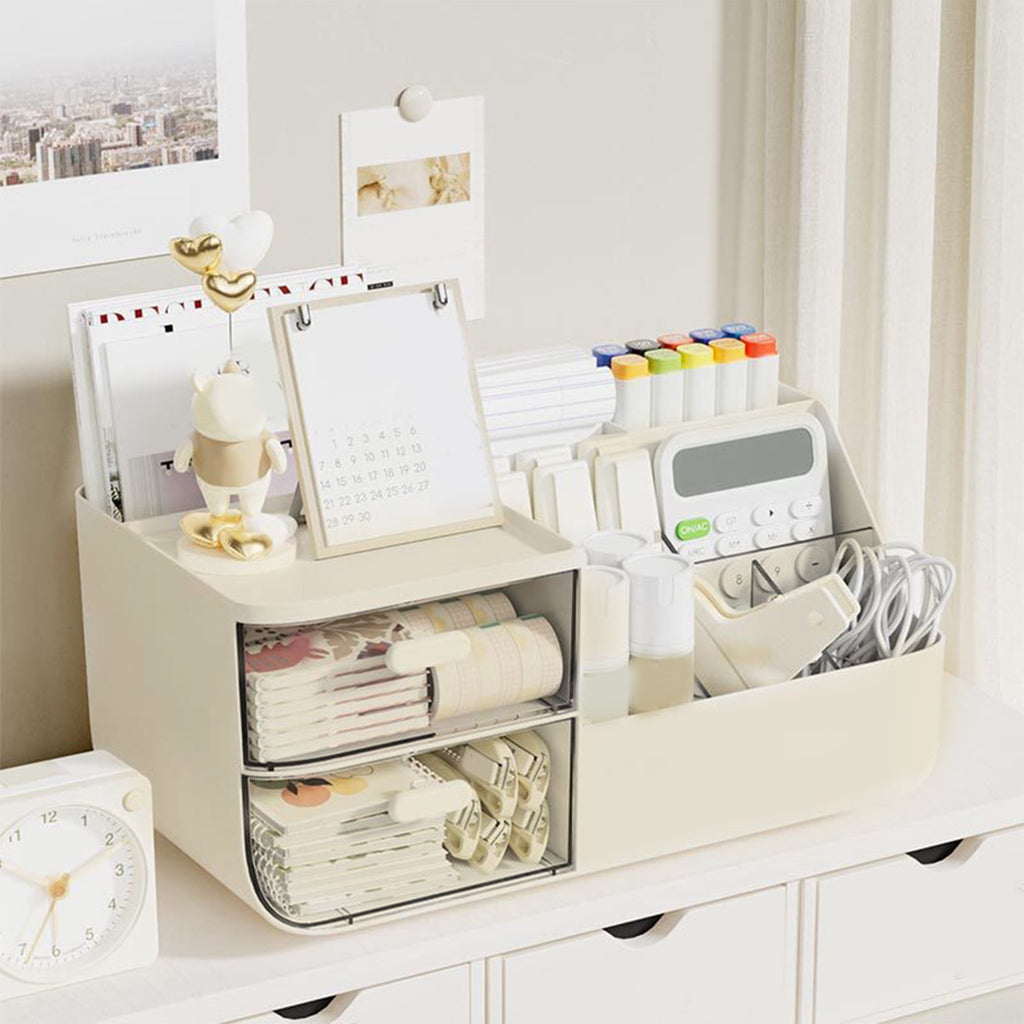 under $5 Desk Organizer with 2 Drawer, Multi-Functional Pencil Pen Holder for Desk, Desk Organizers and Accessories, ...