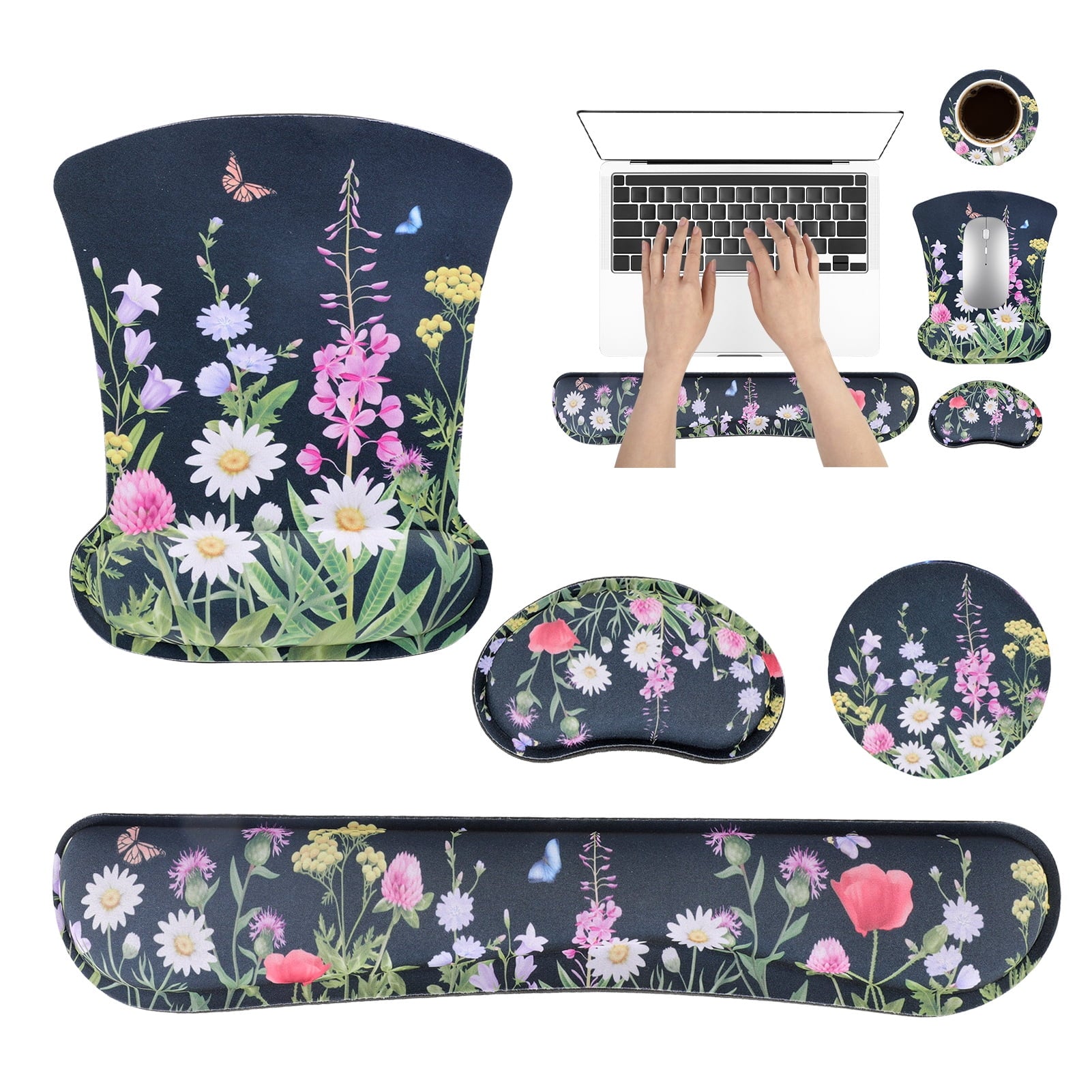 Ergonomic Mouse Pad with Wrist Rest, No Slip Desk Keyboard Wrist Rest and Computer Wrist Support, Memory Foam Keyboar...
